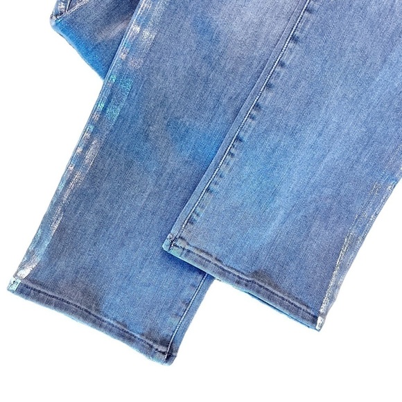 Frame Le High Straight Leg Foil Tuxedo Stripe Jeans Size 26 in Gray Field Foil - Picture 6 of 14